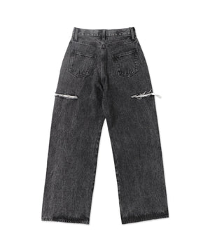 サイドスリットデニムストレートパンツ