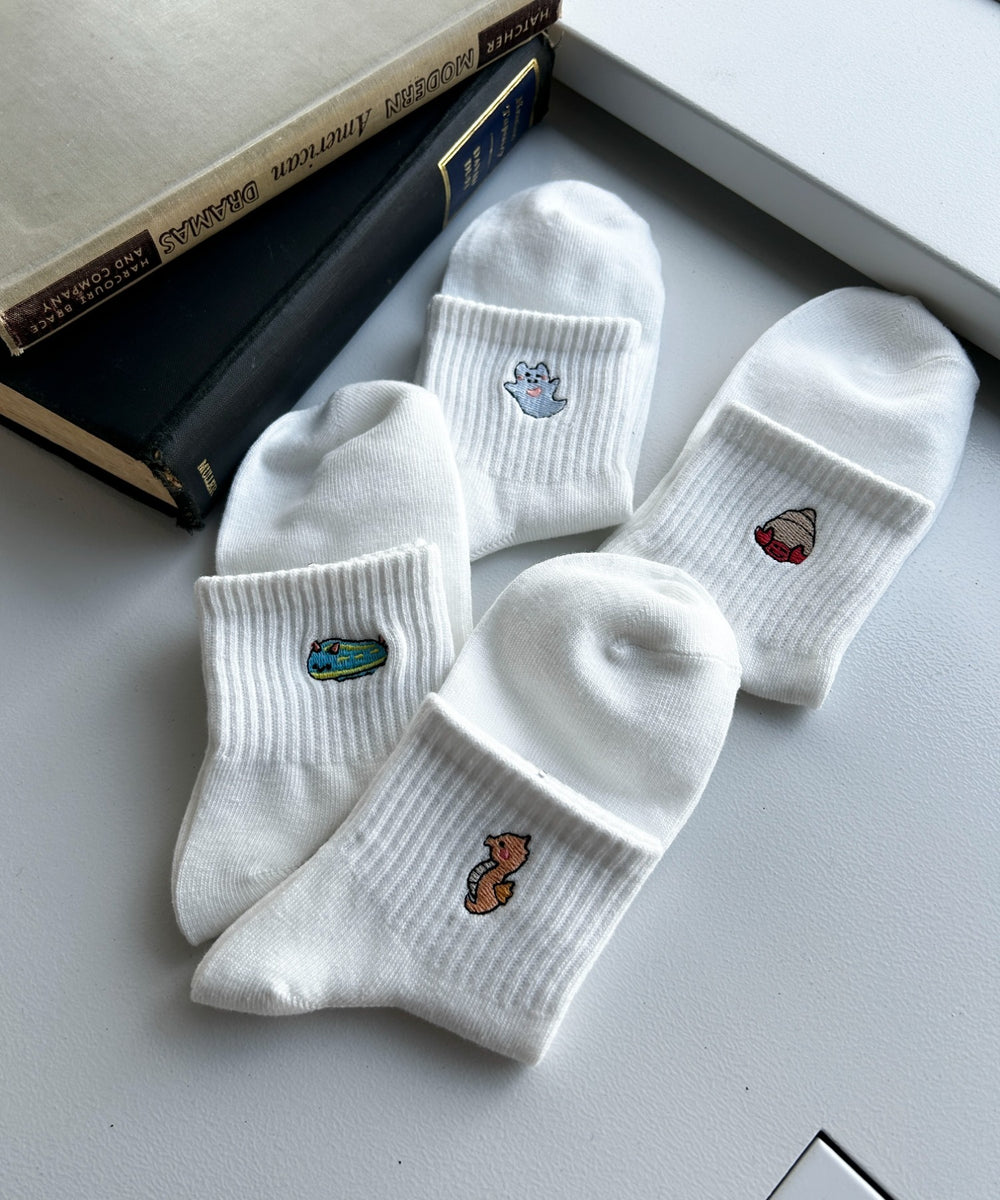 アニマル刺繍アンクル底パイルソックス(23-25cm)