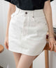 台形デニムミニスカート/オフホワイト　モデル:163cm M着用