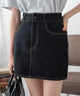 台形デニムミニスカート/ブラック　モデル:163cm M着用