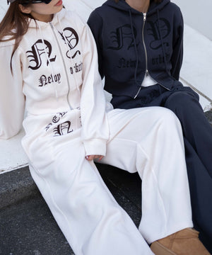 グラフィック刺繍裏起毛ワイドSWTパンツ