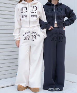 グラフィック刺繍裏起毛ワイドSWTパンツ