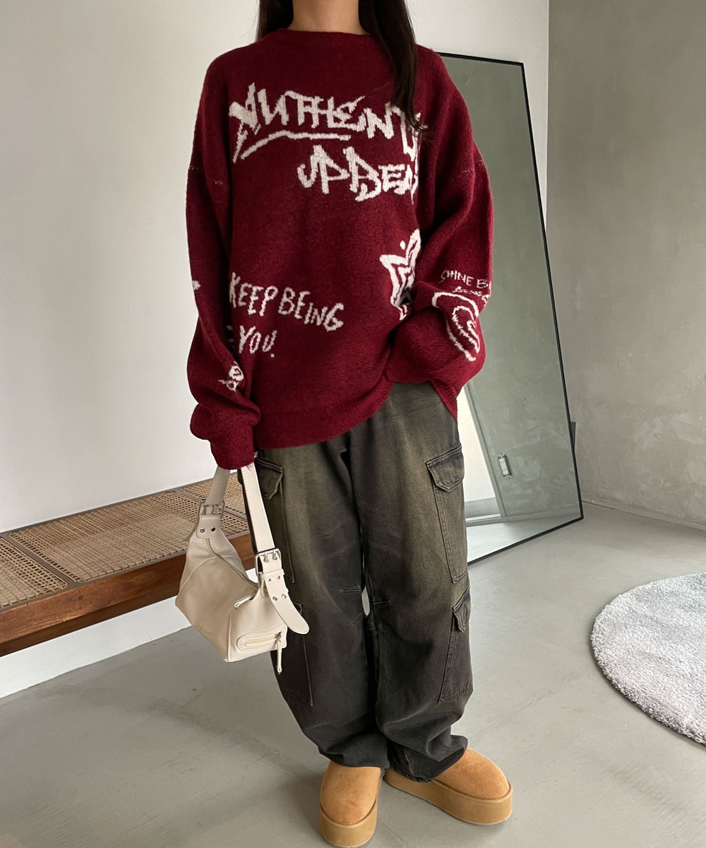 ワイン (落書き風ロゴ)　モデル:155cm F着用