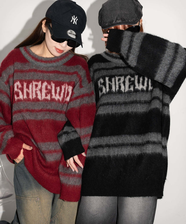 起毛ボーダーロゴニット