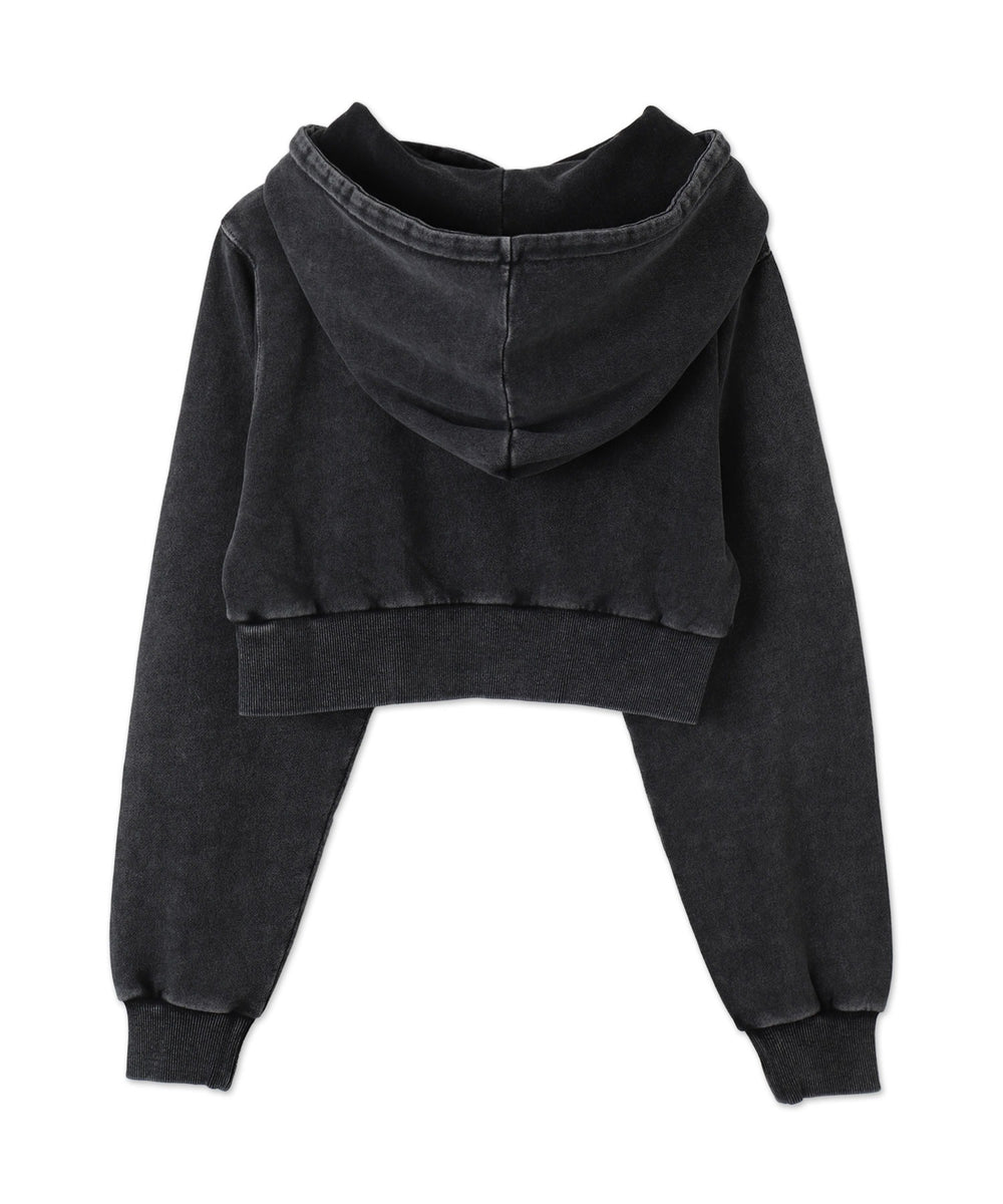 グラフィックアシッドウォッシュショートプルパーカー