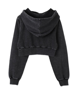 グラフィックアシッドウォッシュショートプルパーカー