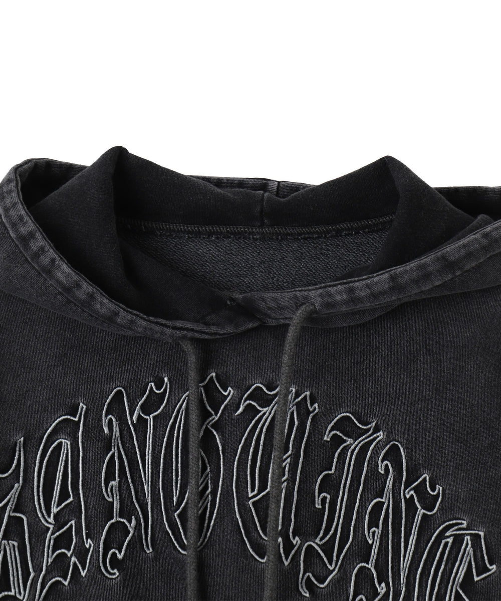 グラフィックアシッドウォッシュショートプルパーカー