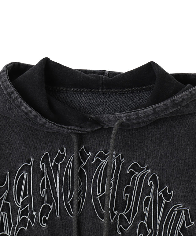 グラフィックアシッドウォッシュショートプルパーカー