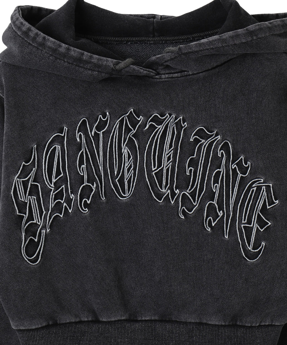 グラフィックアシッドウォッシュショートプルパーカー