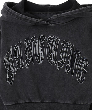 グラフィックアシッドウォッシュショートプルパーカー