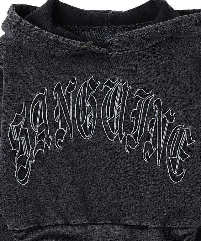 グラフィックアシッドウォッシュショートプルパーカー