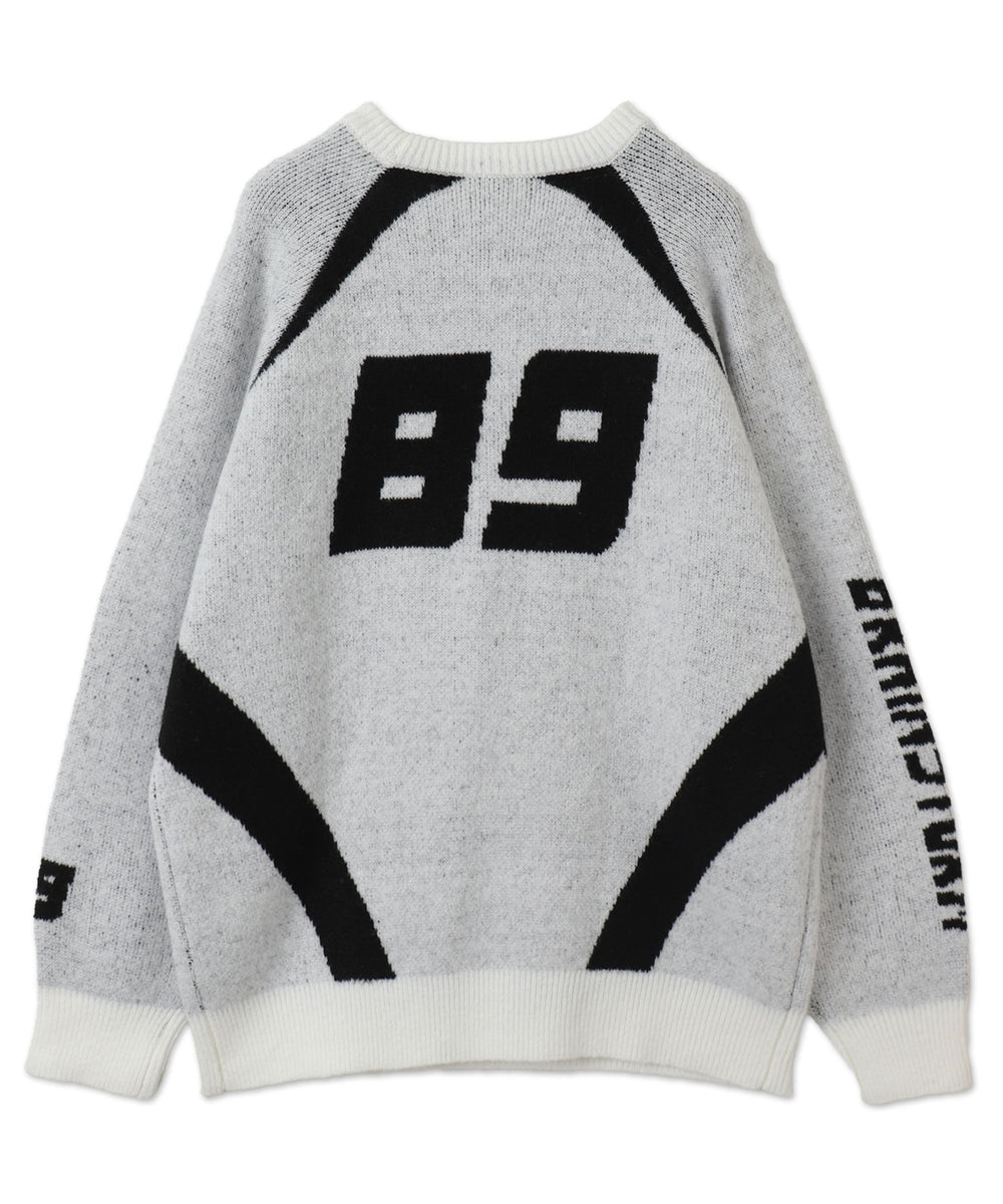 配色スポーツグラフィックフラッフィーニットプルオーバー