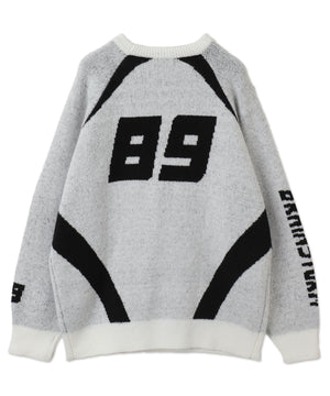 配色スポーツグラフィックフラッフィーニットプルオーバー