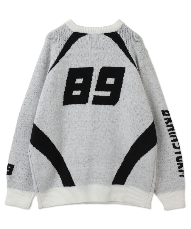 配色スポーツグラフィックフラッフィーニットプルオーバー