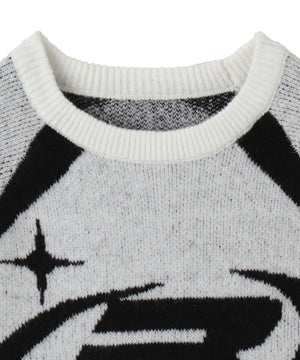 配色スポーツグラフィックフラッフィーニットプルオーバー