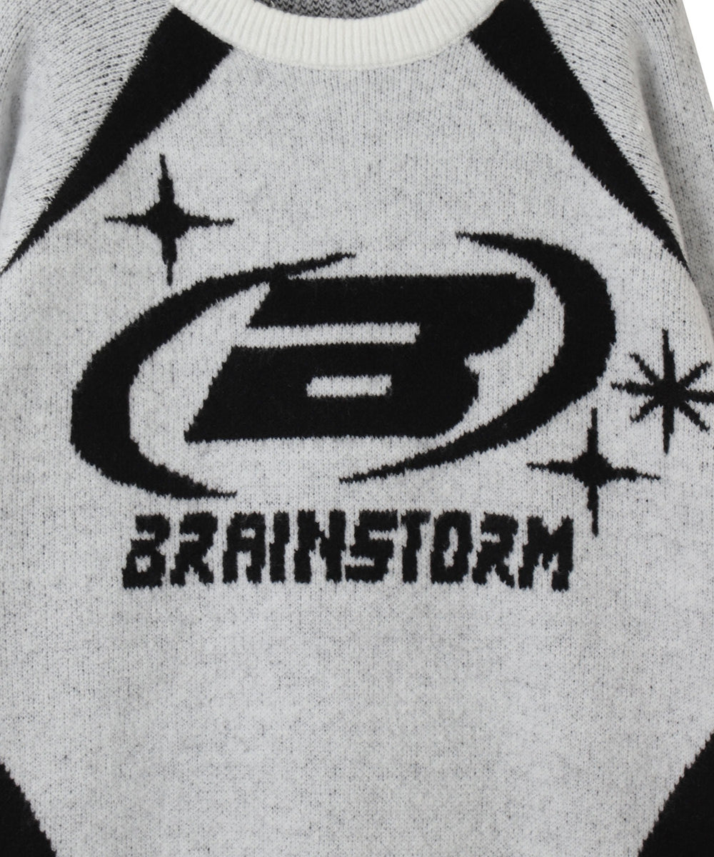 配色スポーツグラフィックフラッフィーニットプルオーバー