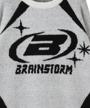 配色スポーツグラフィックフラッフィーニットプルオーバー