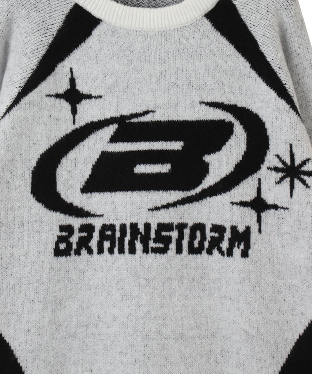 配色スポーツグラフィックフラッフィーニットプルオーバー