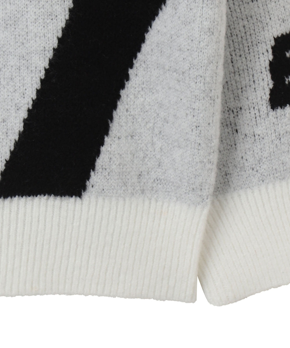 配色スポーツグラフィックフラッフィーニットプルオーバー