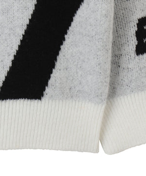 配色スポーツグラフィックフラッフィーニットプルオーバー