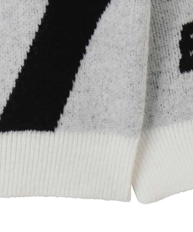 配色スポーツグラフィックフラッフィーニットプルオーバー