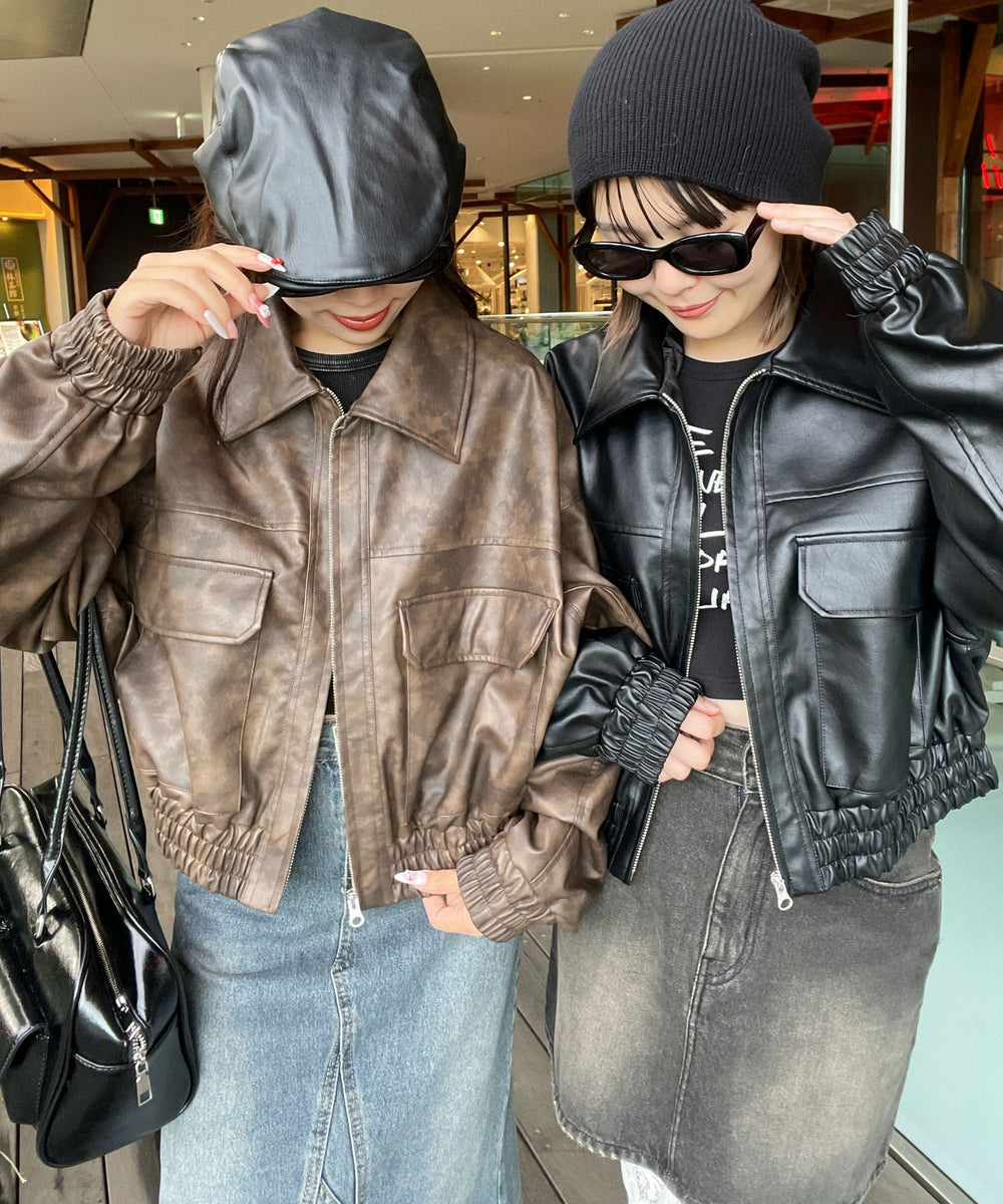 合皮ショートブルゾン