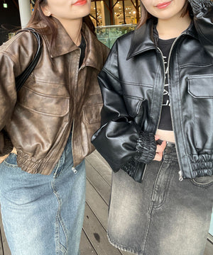 合皮ショートブルゾン