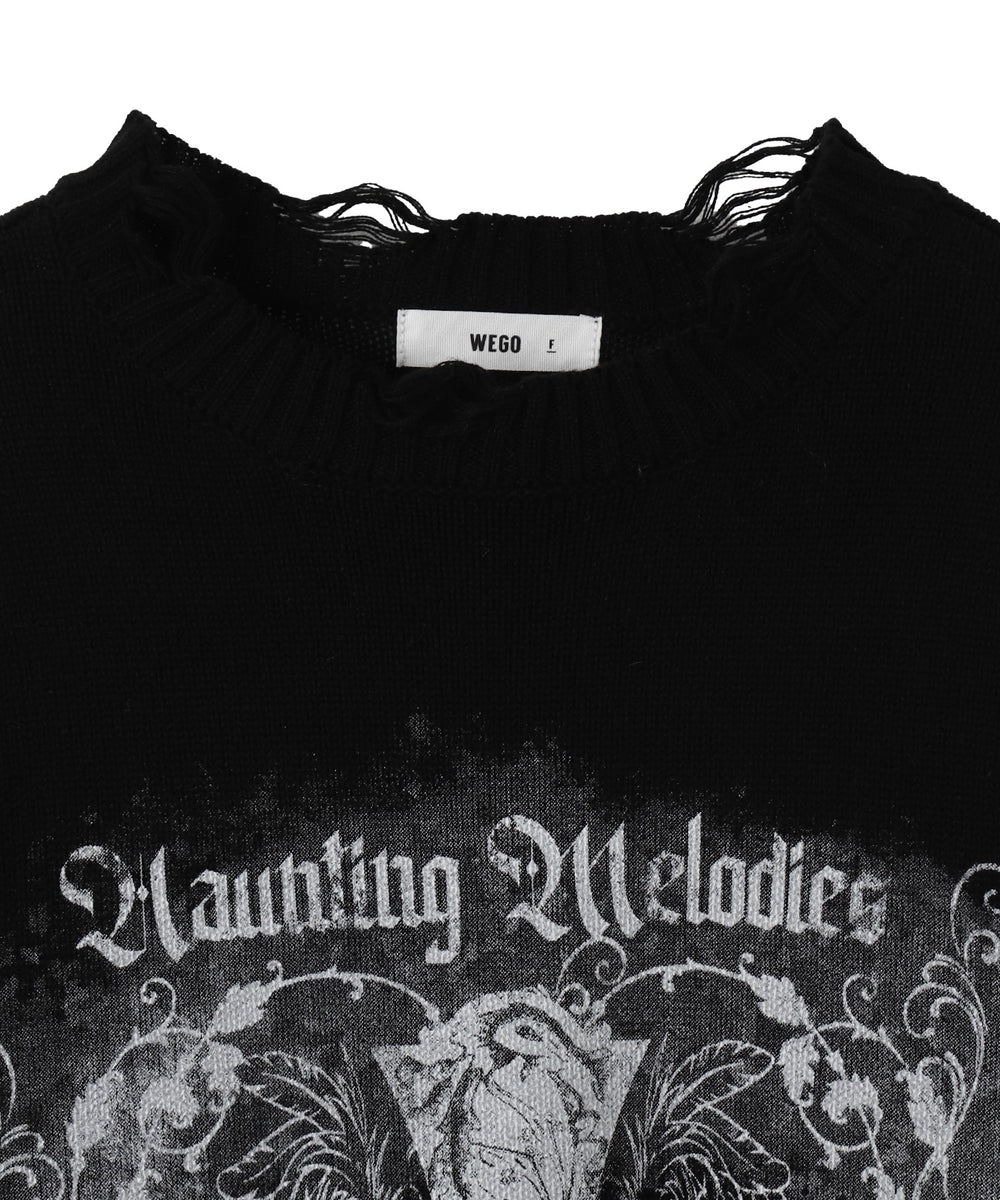 クラッシュBIGプリントニットプルオーバー