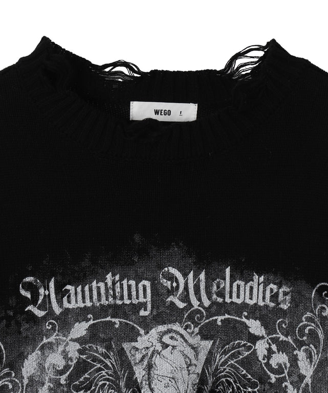 クラッシュBIGプリントニットプルオーバー