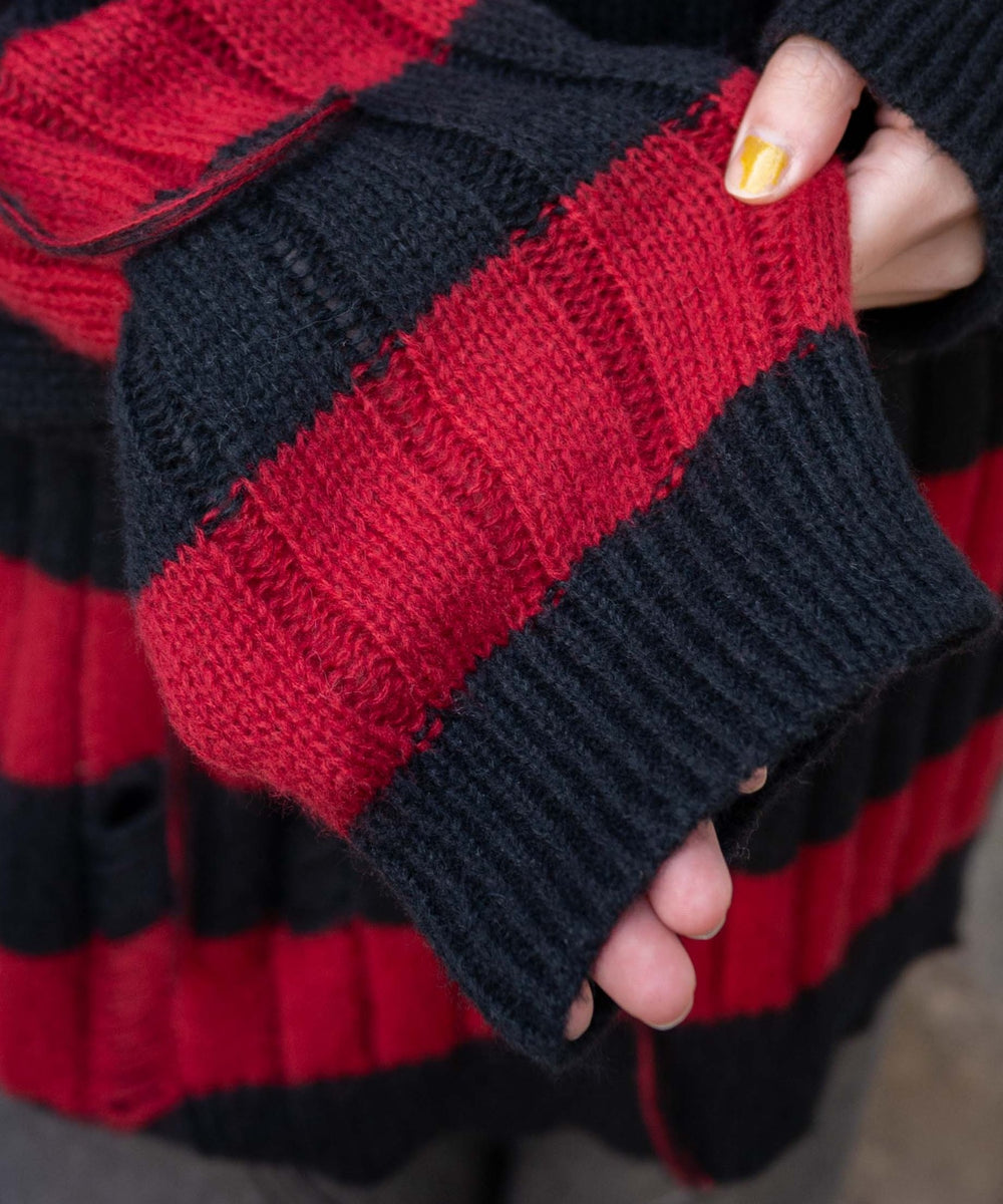 ボーダーワイドリブダメージニット