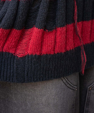 ボーダーワイドリブダメージニット