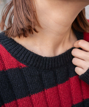 ボーダーワイドリブダメージニット