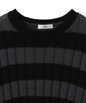 ボーダーワイドリブダメージニット