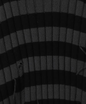 ボーダーワイドリブダメージニット