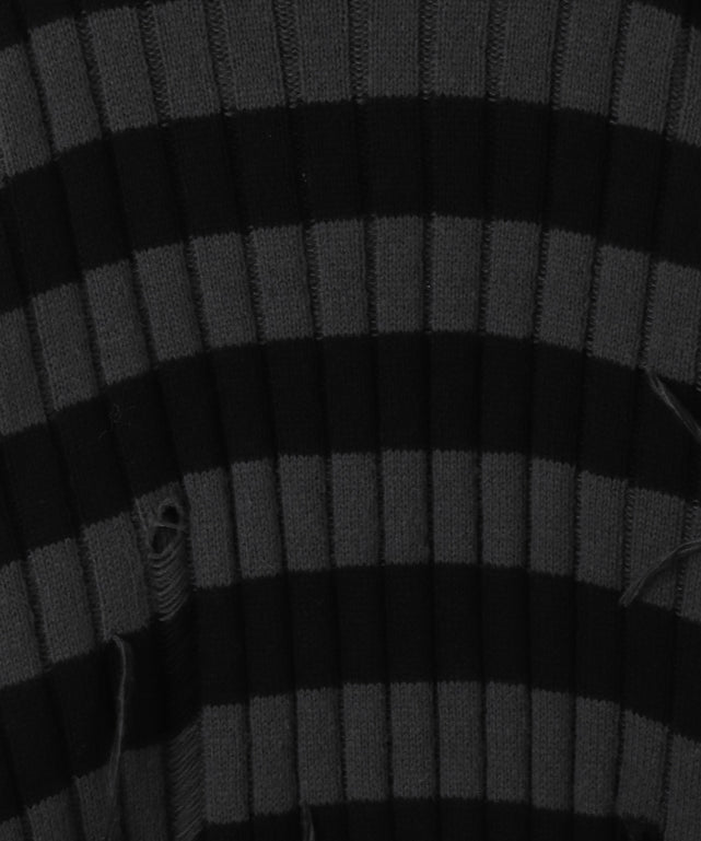 ボーダーワイドリブダメージニット