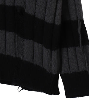 ボーダーワイドリブダメージニット