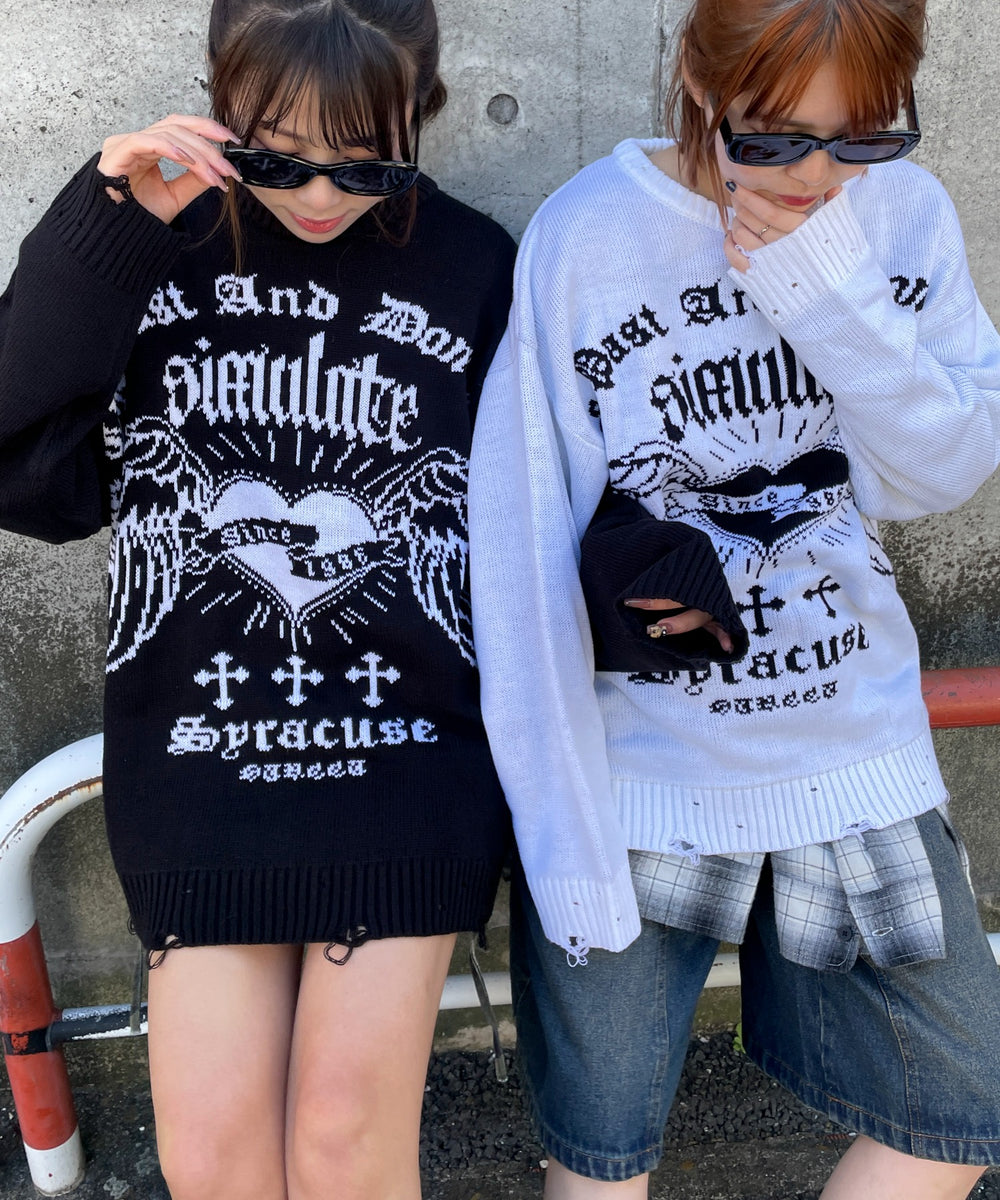 ウイングハートダメージニット