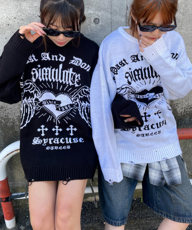 ウイングハートダメージニット