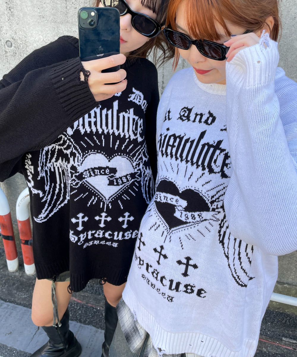 ウイングハートダメージニット