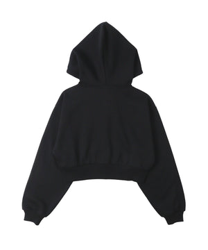 ラインストーン裏起毛ショートジップパーカー