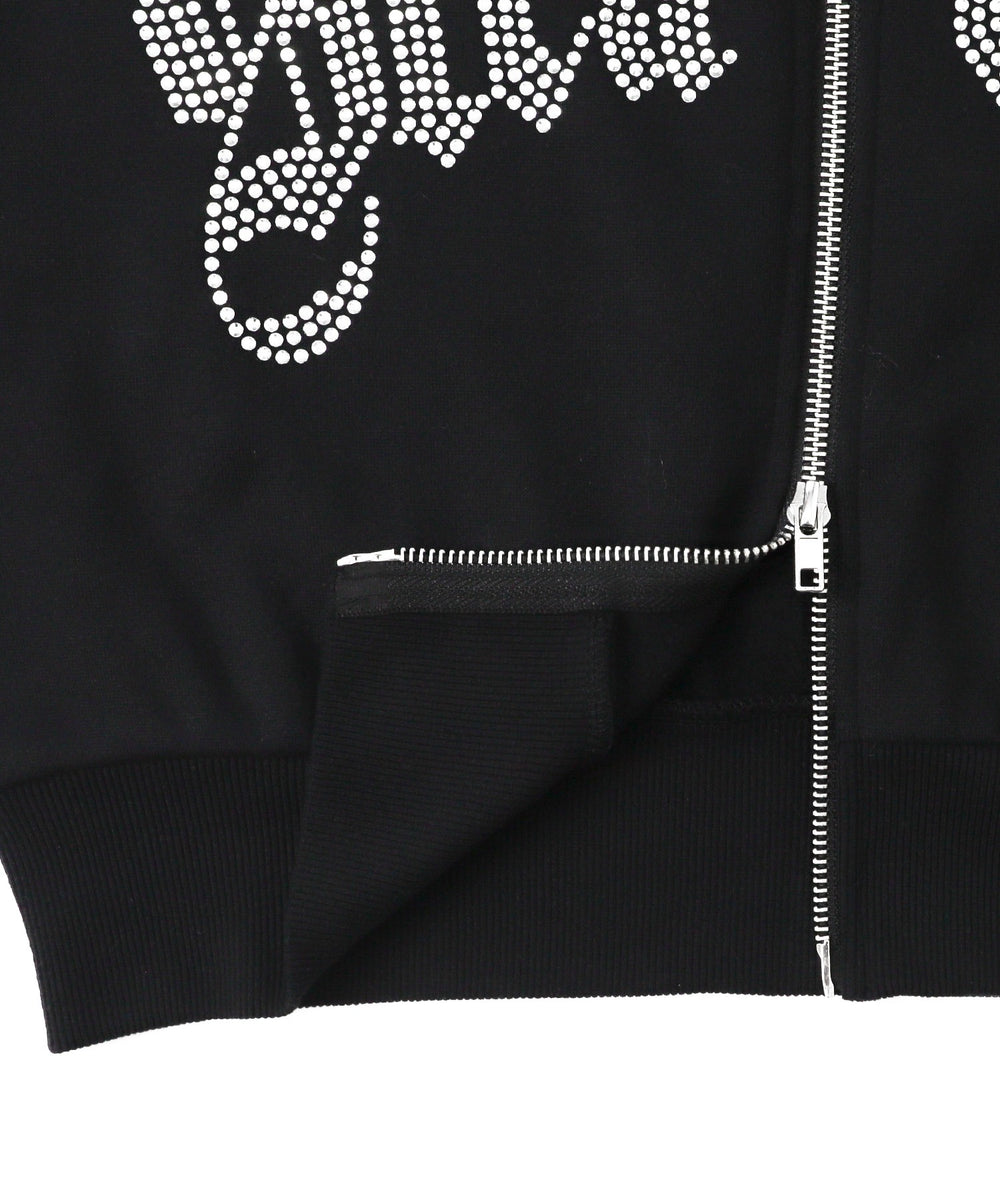 ラインストーン裏起毛ショートジップパーカー