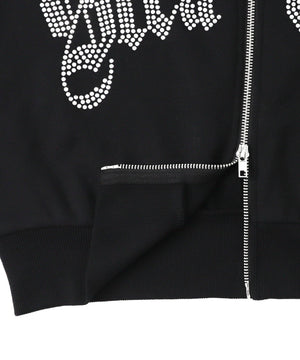 ラインストーン裏起毛ショートジップパーカー