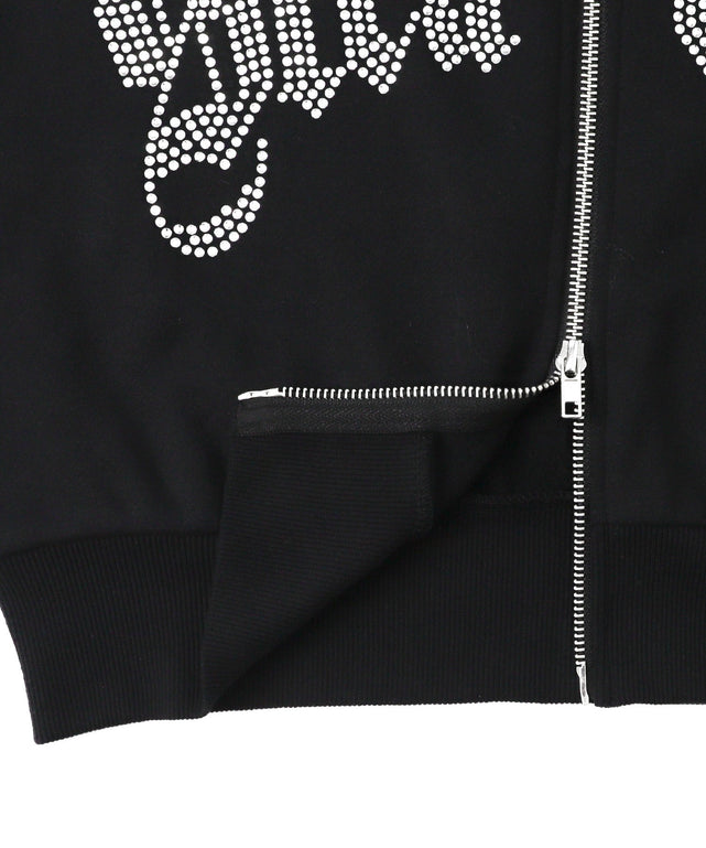 ラインストーン裏起毛ショートジップパーカー