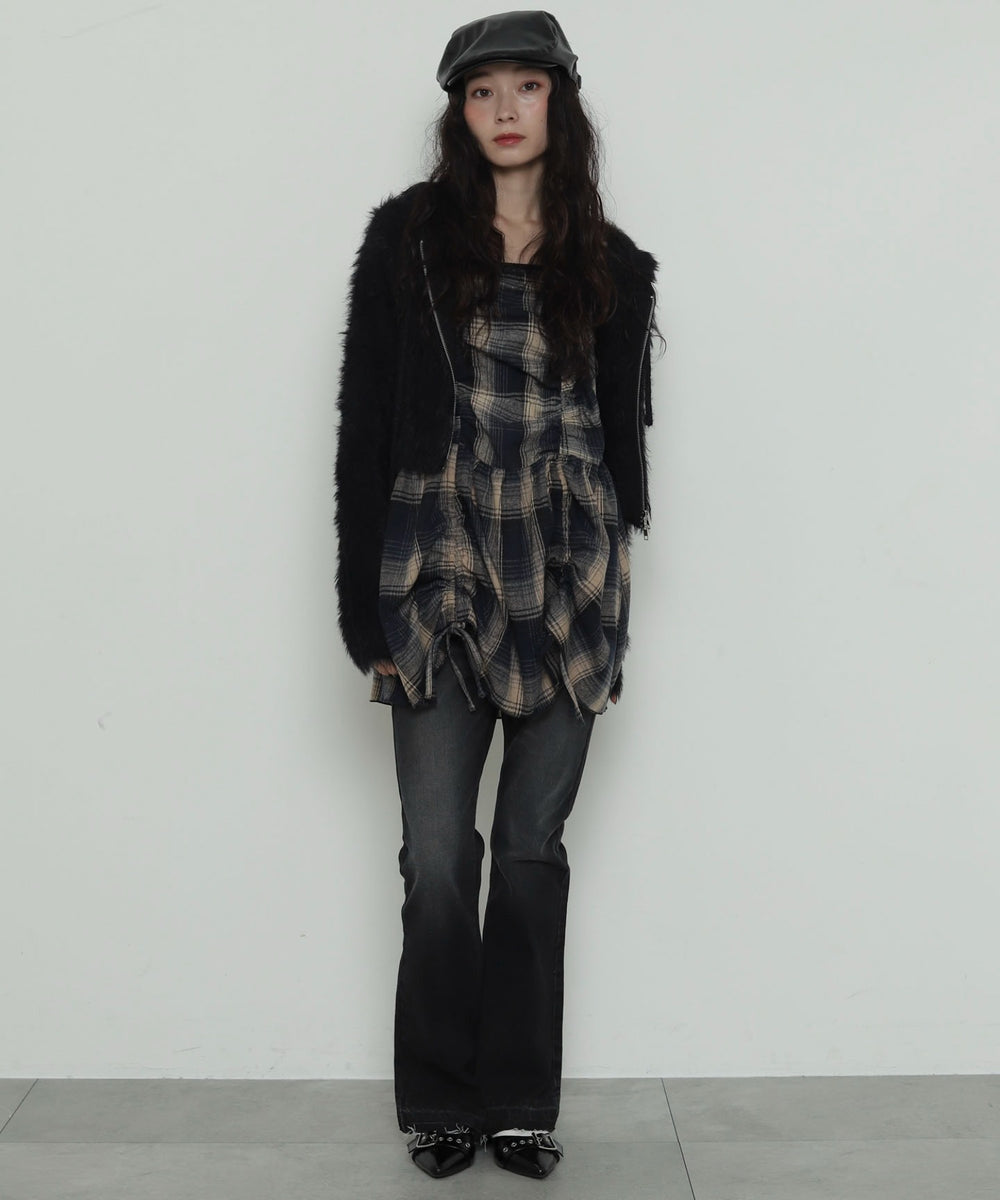 ブルーチェック２ モデル：161cm F着用