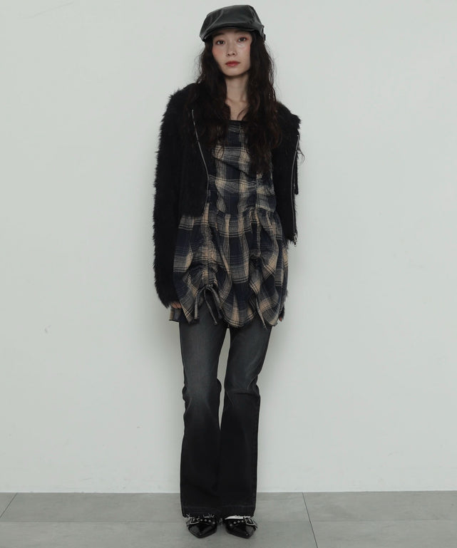 ブルーチェック２ モデル：161cm F着用