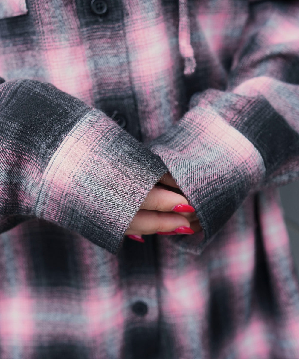 チェックフードBIGネルシャツ