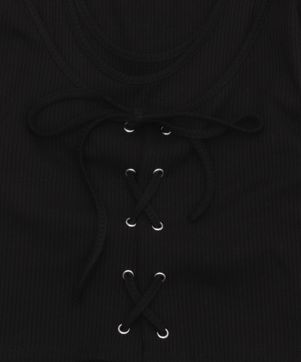 レイヤード風レースアップトップス