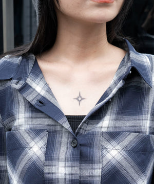 オープンショルダーチェックBIGシャツ