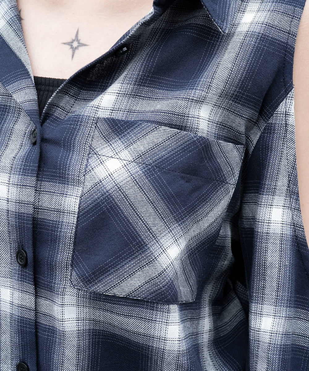 オープンショルダーチェックBIGシャツ