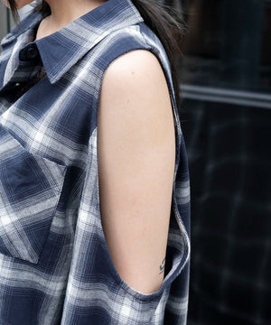 オープンショルダーチェックBIGシャツ